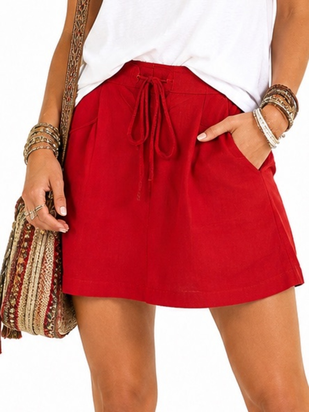 LOST & WANDER COTTAGECORE RED MINI BEACH SKIRT SZ M